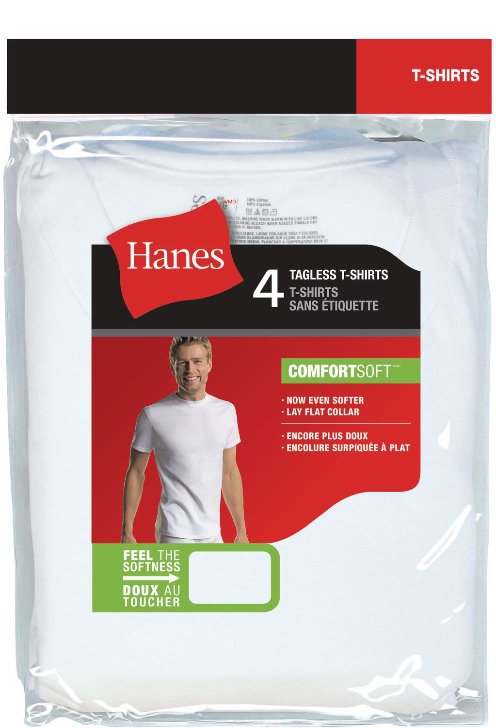 Hanes Men's Tagless T-Shirts, Pack of 4, Sizes S-3XL